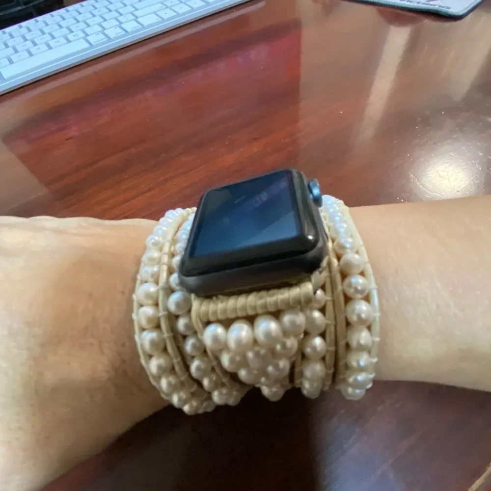 Victoria Emerson Freshwater Pearls on Ivory Apple Watch Strap